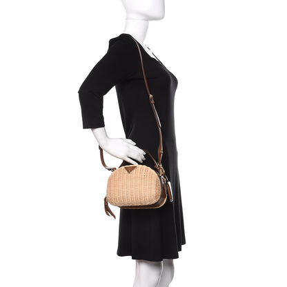 Prada Wicker Saffiano Midolino Odette Top Handle Bag Beige Cognac 2 of 9