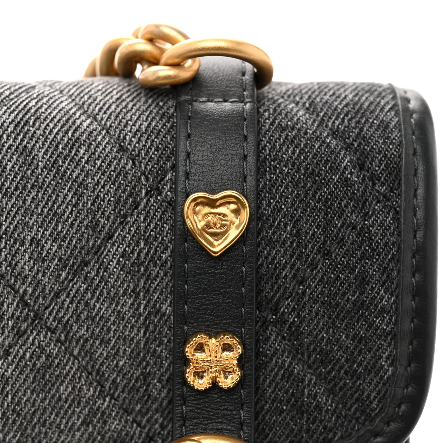 Denim Quilted Mini Flap Grey