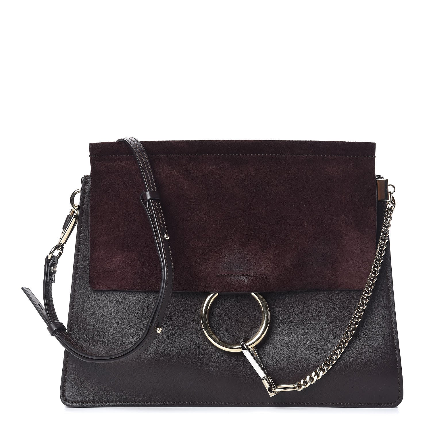 Chloe Calfskin Suede Medium Faye Shoulder Bag Carbon Brown 1 of 14