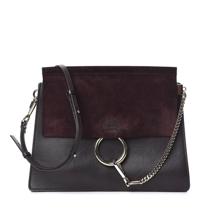 Chloe Calfskin Suede Medium Faye Shoulder Bag Carbon Brown 1 of 14