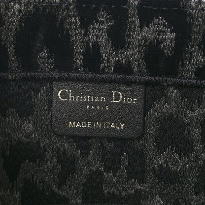 Christian Dior Velvet Mizza Embroidered Medium Leopard Book Tote Black Yellow Blue 7 of 10