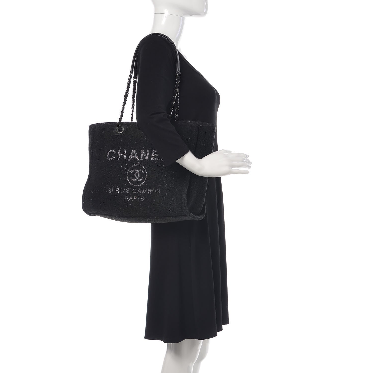 Chanel Lurex Boucle Small Deauville Tote Black 2 of 9