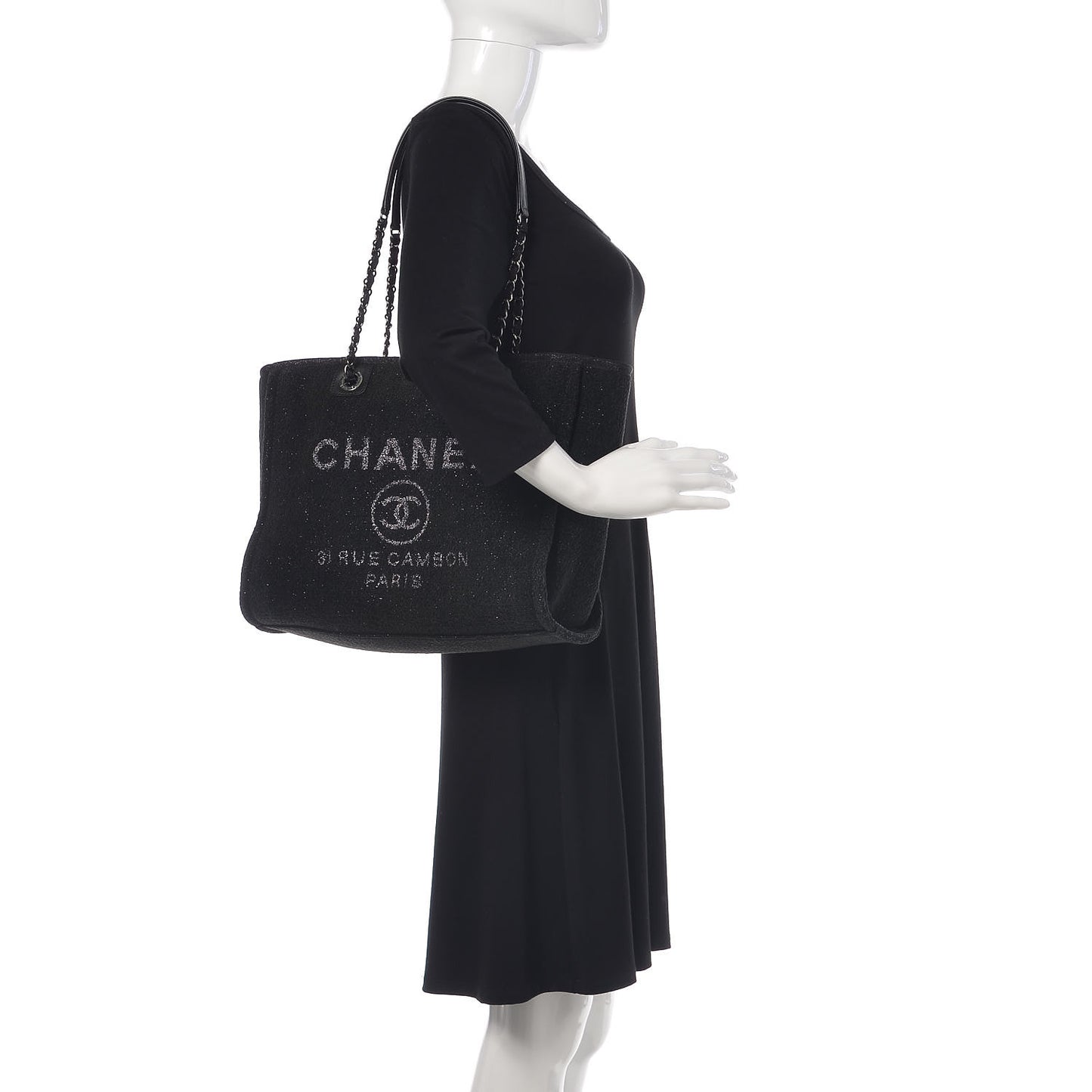 Lurex Boucle Small Deauville Tote Black