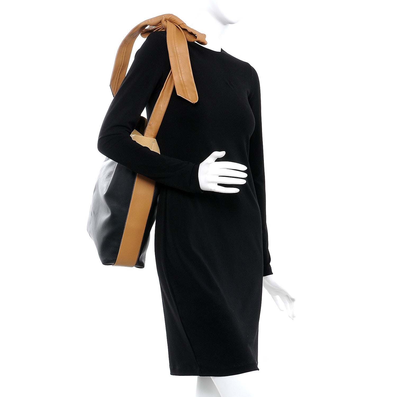 Celine Lambskin Calfskin Band Twisted Cabas Black 3 of 8