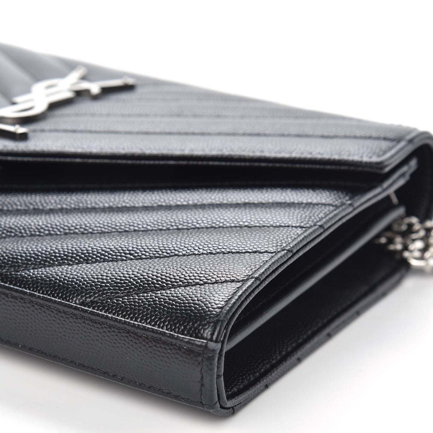 Grain De Poudre Matelasse Chevron Monogram Chain Wallet Black