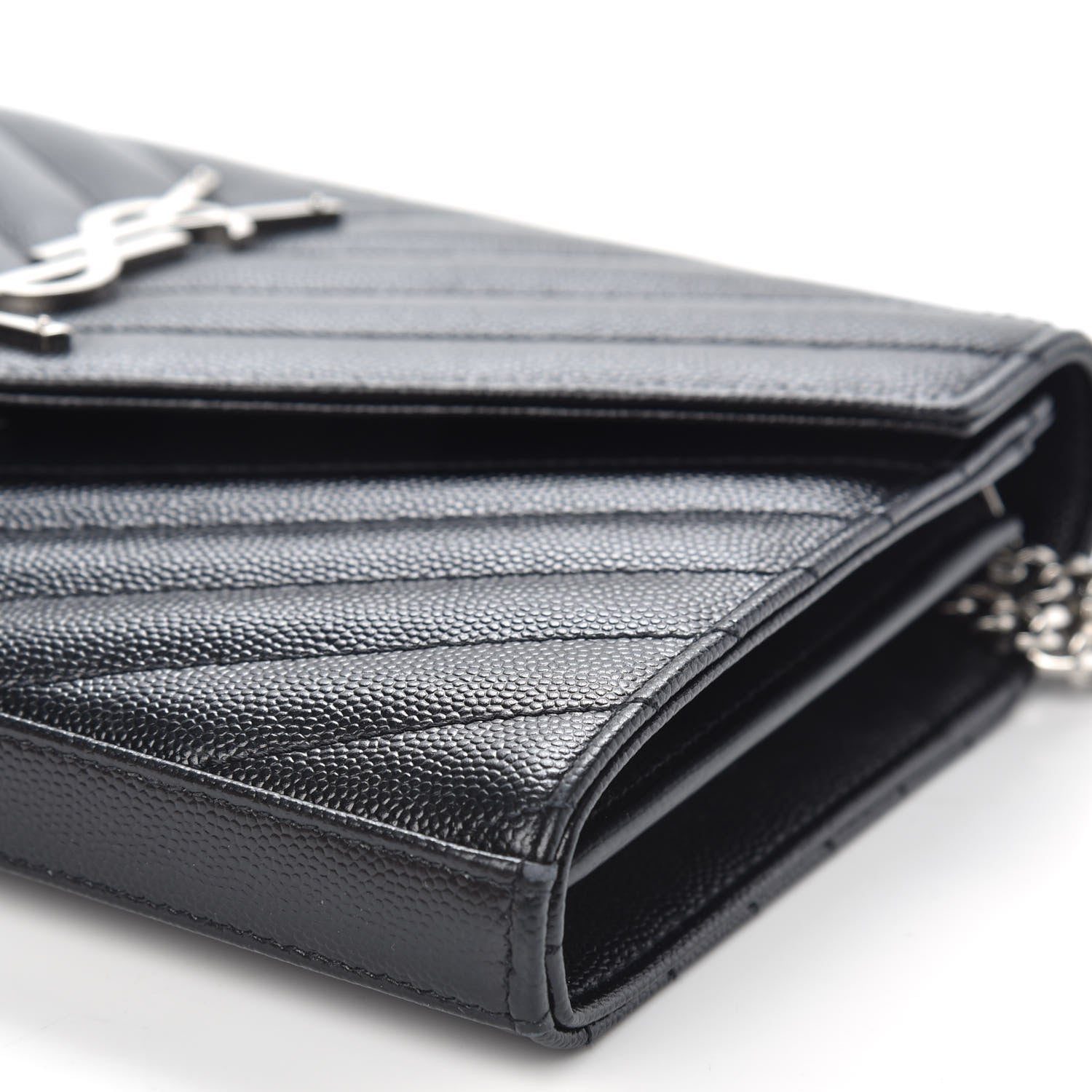 Saint Laurent Grain De Poudre Matelasse Chevron Monogram Chain Wallet Black 8 of 10
