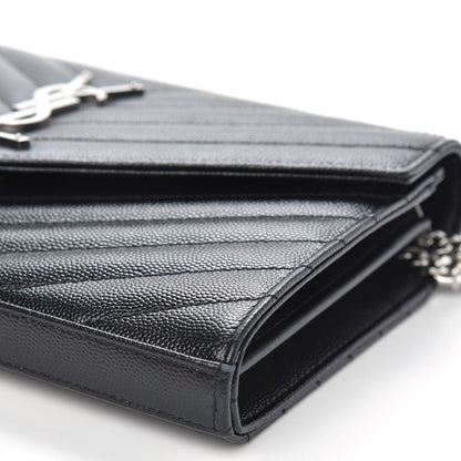 Saint Laurent Grain De Poudre Matelasse Chevron Monogram Chain Wallet Black 8 of 10