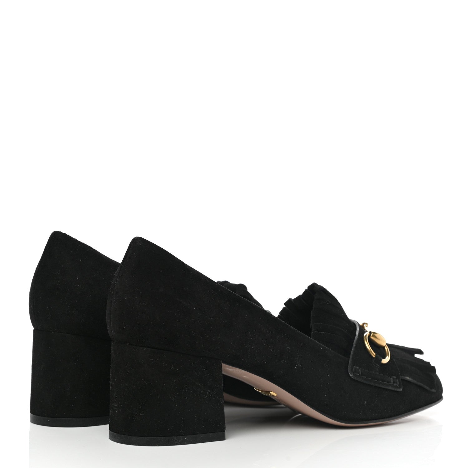 Gucci Kid Scamosciato Horsebit Fringe 50mm Loafer Pumps 39 Black 4 of 9