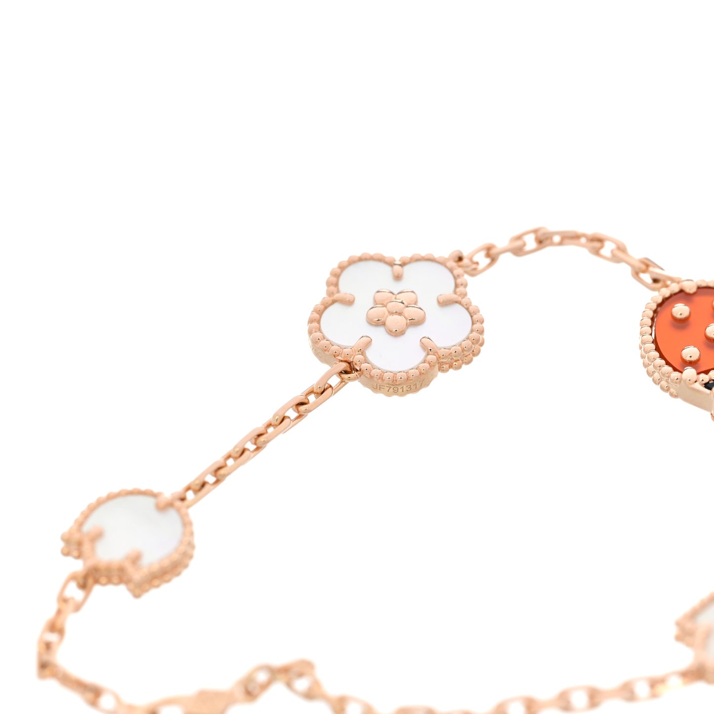 18K Rose Gold Carnelian Mother of Pearl Onyx 5 Motifs Lucky Spring Bracelet