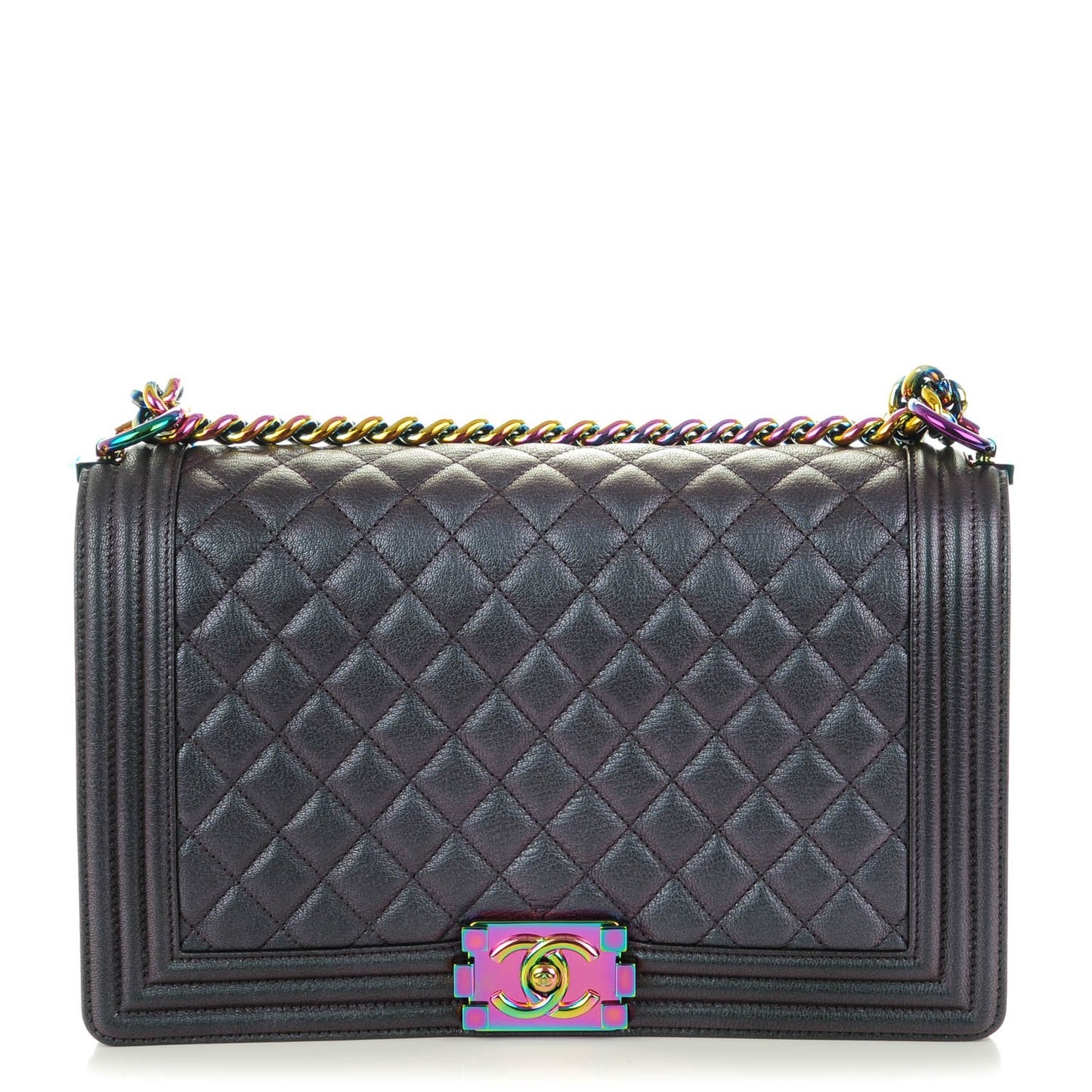 Iridescent Goatskin Quilted New Medium Boy Flap Purple