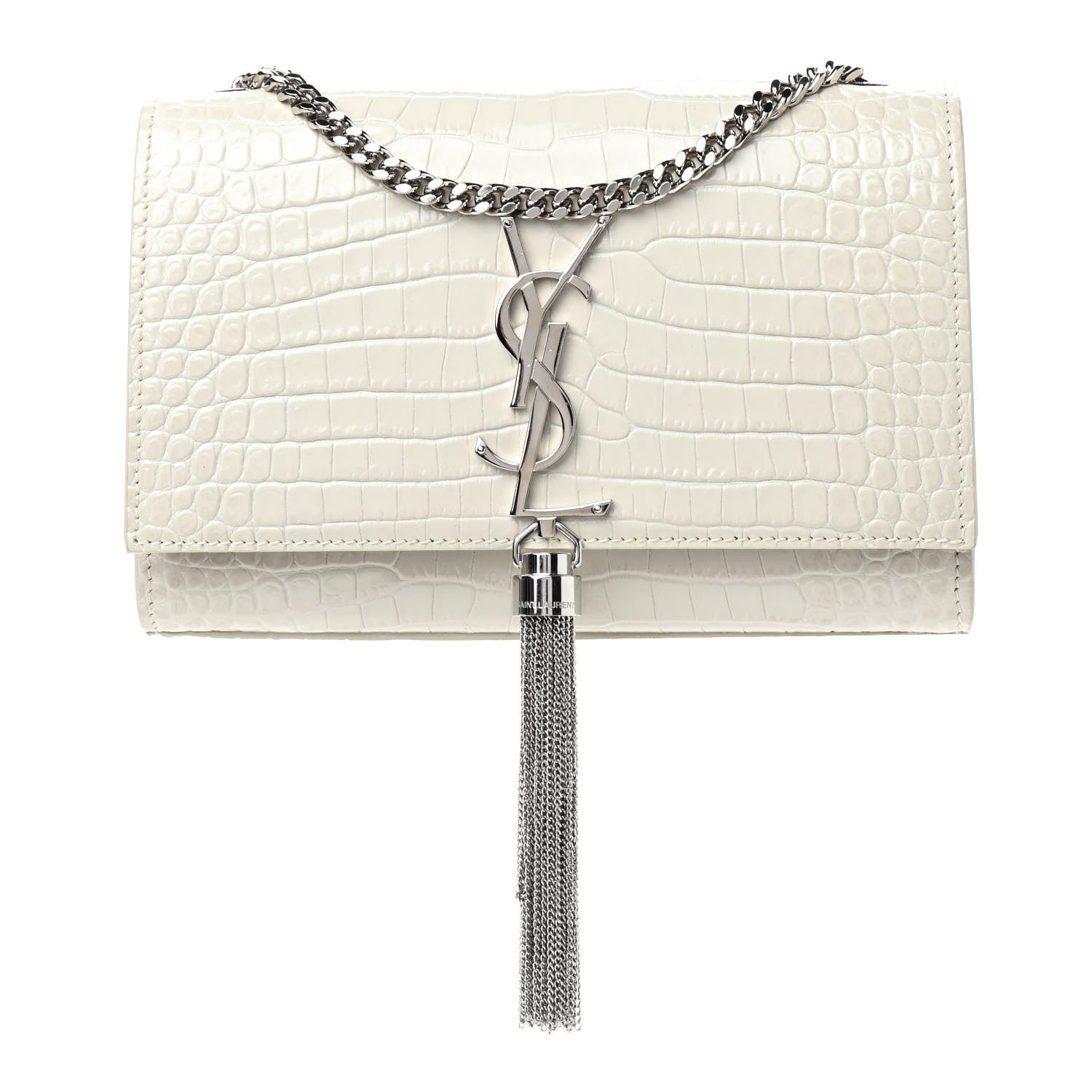 Saint Laurent Calfskin Crocodile Embossed Small Classic Monogram Kate Tassel Satchel Crema Soft 1 of 9