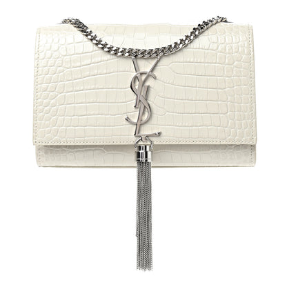 Saint Laurent Calfskin Crocodile Embossed Small Classic Monogram Kate Tassel Satchel Crema Soft 1 of 9