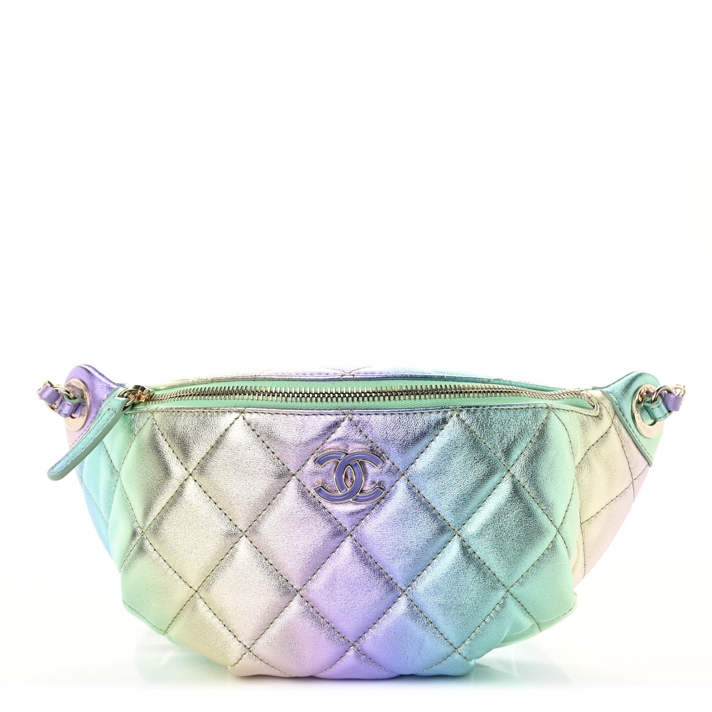 Gradient Metallic Lambskin Quilted Walking Mood Waist Bag Fanny Pack Pink Purple Green