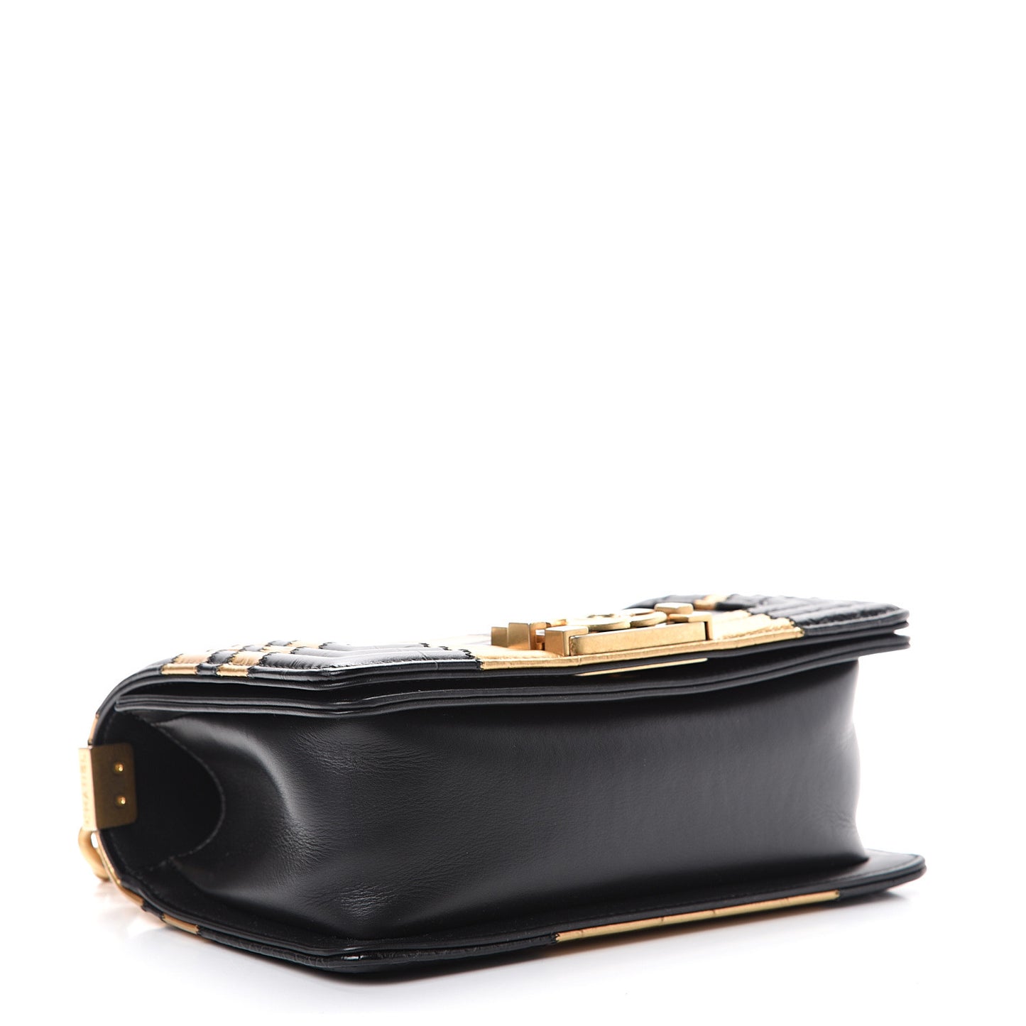 Crocodile Python Calfskin Embossed Small Boy Flap Black Gold