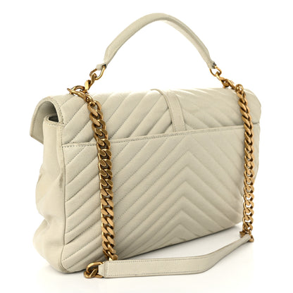Saint Laurent Sheepskin Matelasse Chevron Monogram Large College Satchel Cream Soft 3 of 21