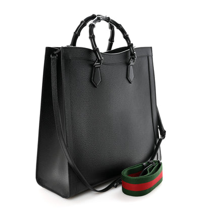 Gucci Textured Dollar Calfskin Web Monochrome Large Diana Tote Bag Black 3 of 10