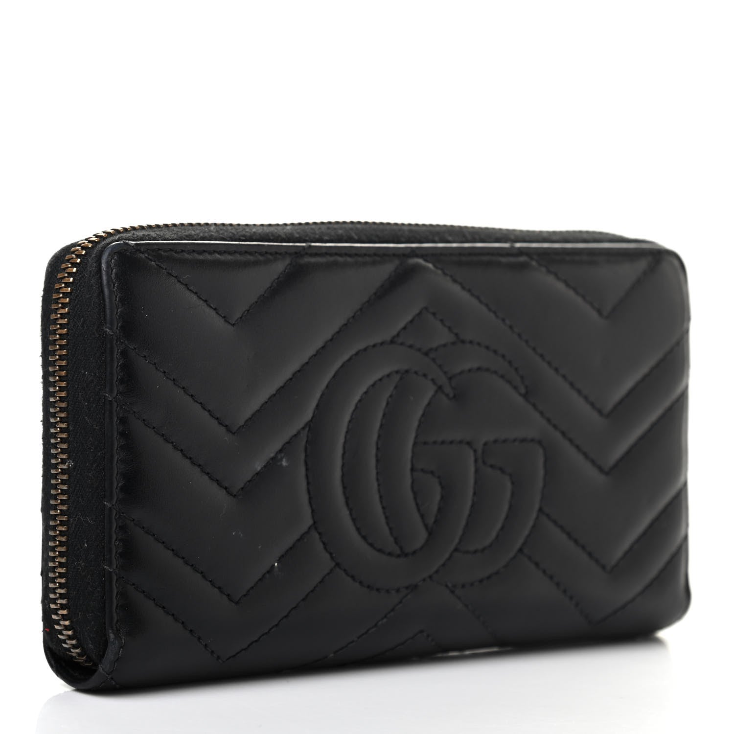 Gucci Calfskin Matelasse GG Marmont Zip Around Wallet Black 3 of 7