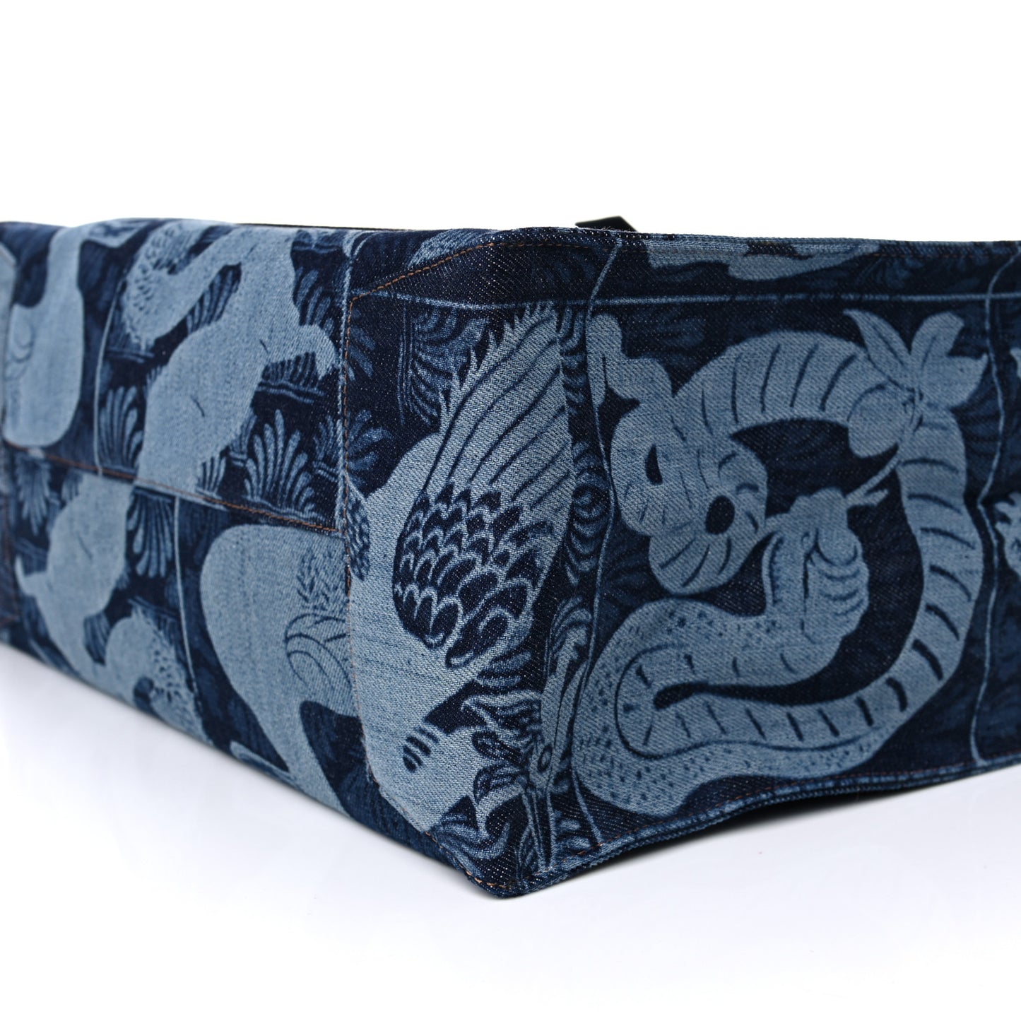 Denim Calfskin Buckle Tiles Tote Indigo