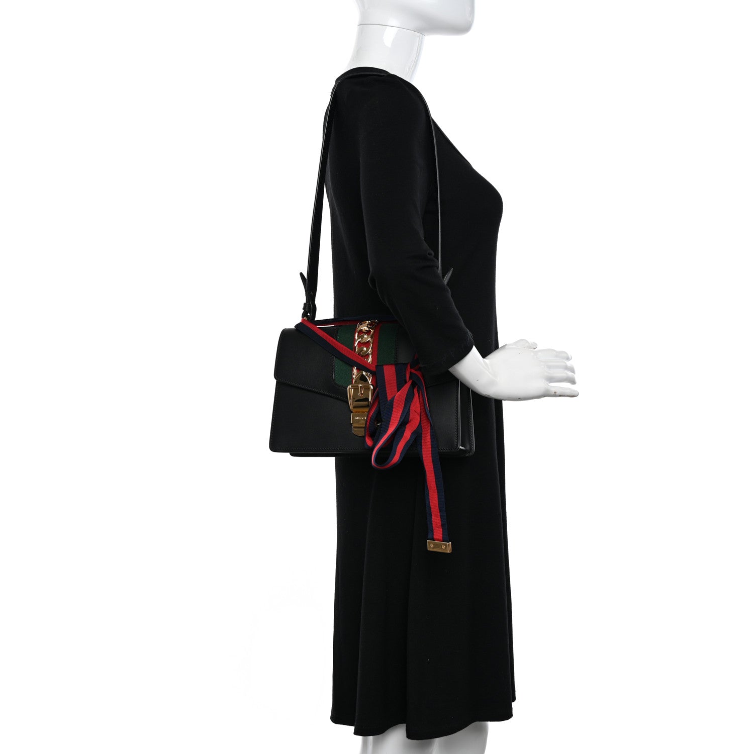 Gucci Calfskin Small Sylvie Shoulder Bag Black 2 of 10
