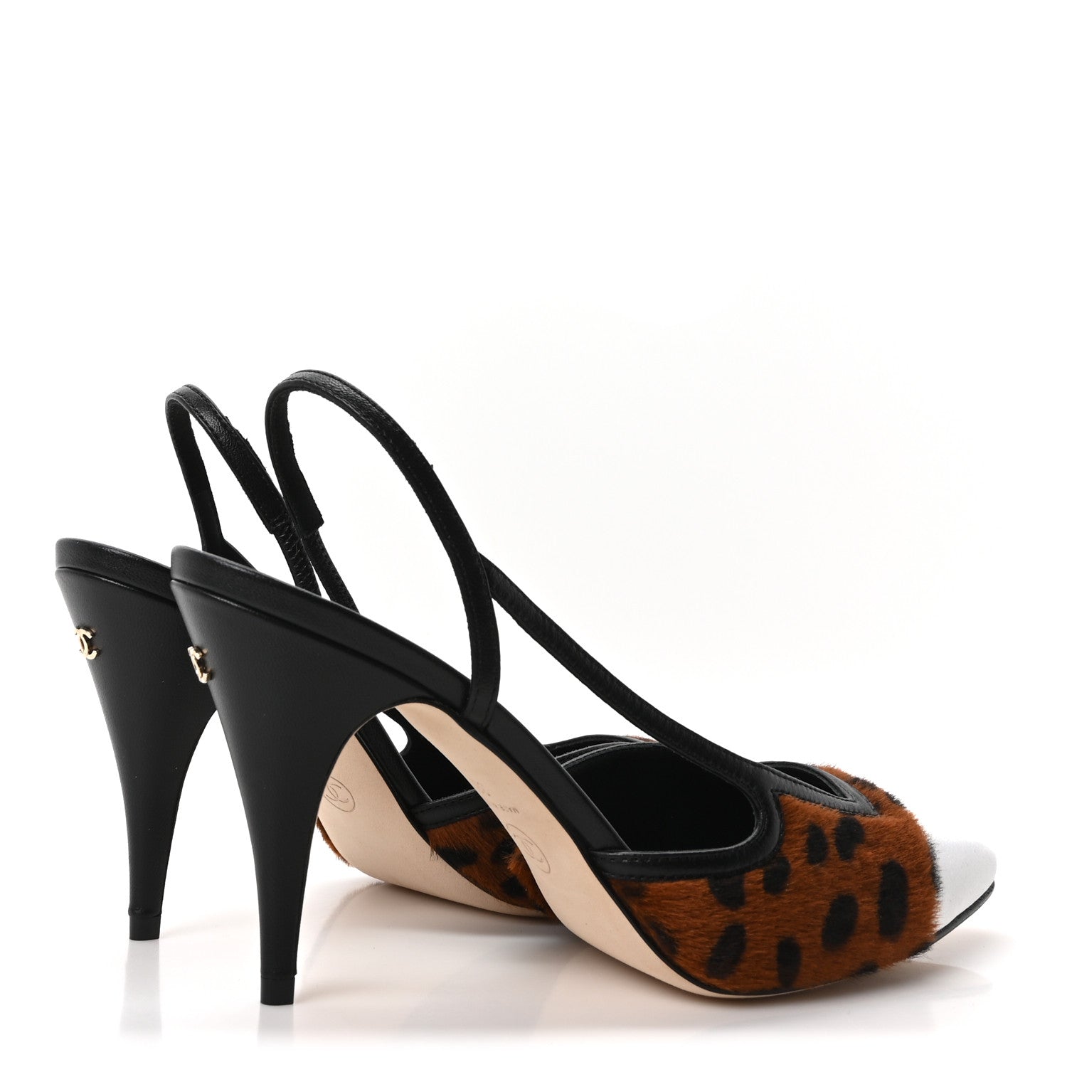 Chanel Lambskin Mixed Fibers Cap Toe CC Slingback Pumps 38 Brown Black White 5 of 9