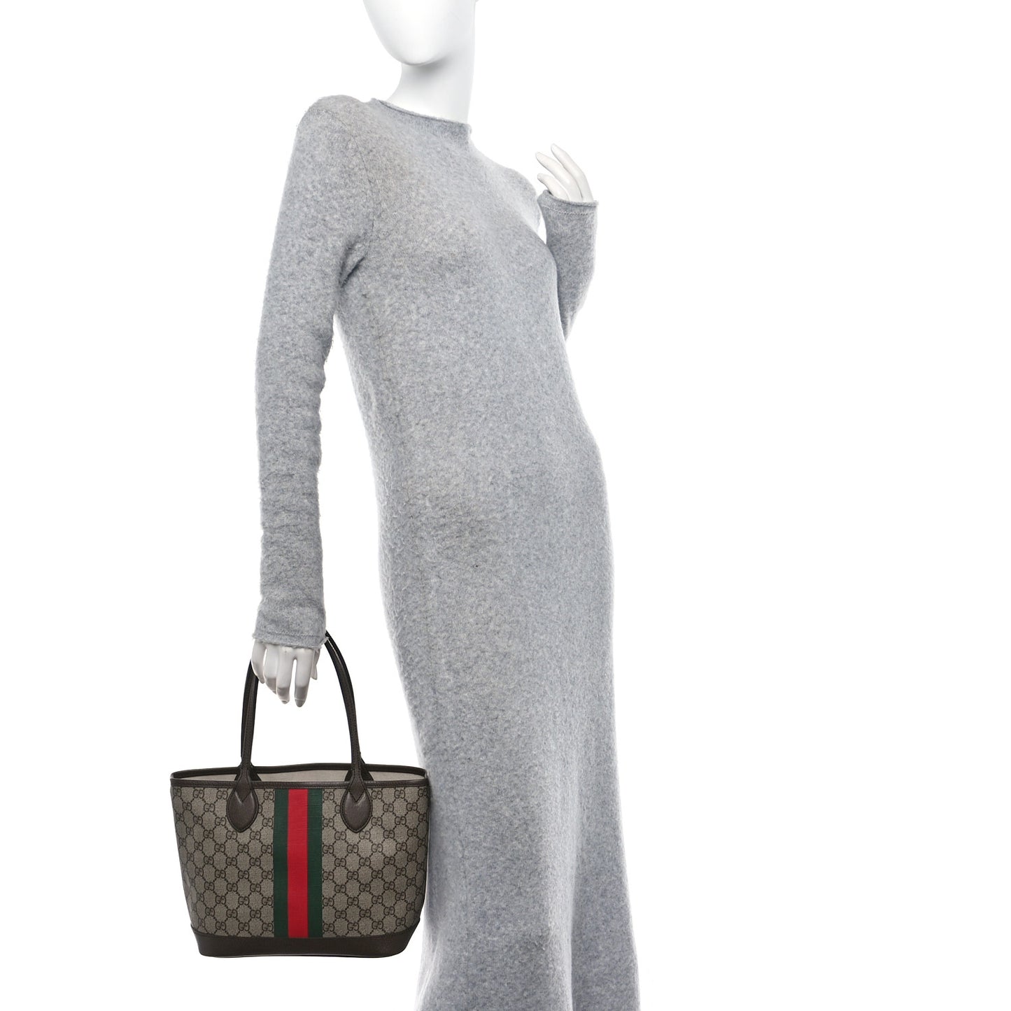 GG Supreme Monogram Textured Dollar Calfskin Web Small Ophidia Tote Beige Ebony New Acero