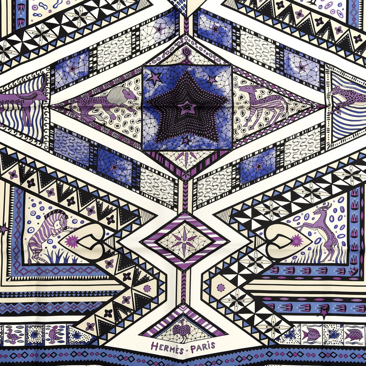 Hermes Silk Ors Blues d'Afrique Scarf 90 Violet Blanc Parme 2 of 4