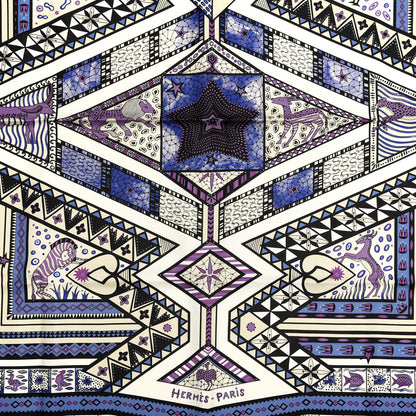 Hermes Silk Ors Blues d'Afrique Scarf 90 Violet Blanc Parme 2 of 4