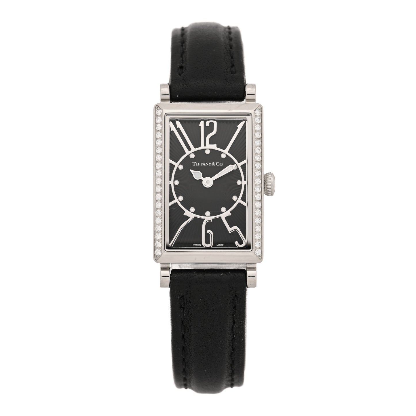 Stainless Steel Calfskin Diamond 19mm Gallery Quartz Watch Black