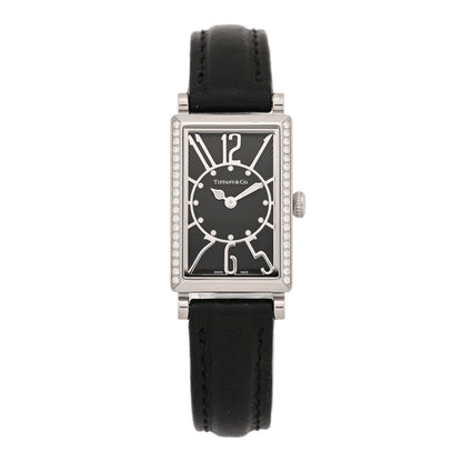 Tiffany Stainless Steel Calfskin Diamond 19mm Gallery Quartz Watch Black 1 of 4