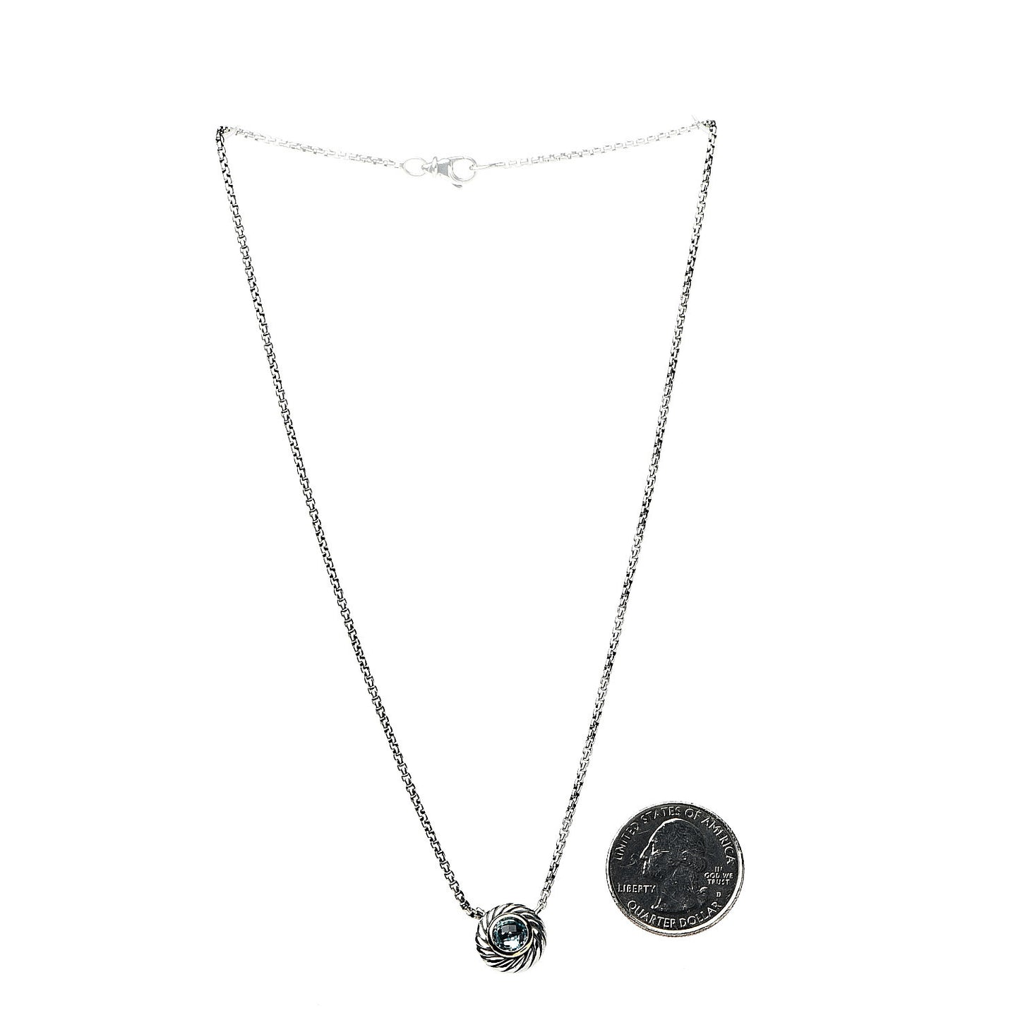 Sterling Silver 18K Yellow Gold Blue Topaz 12mm Cookie Pendant Necklace