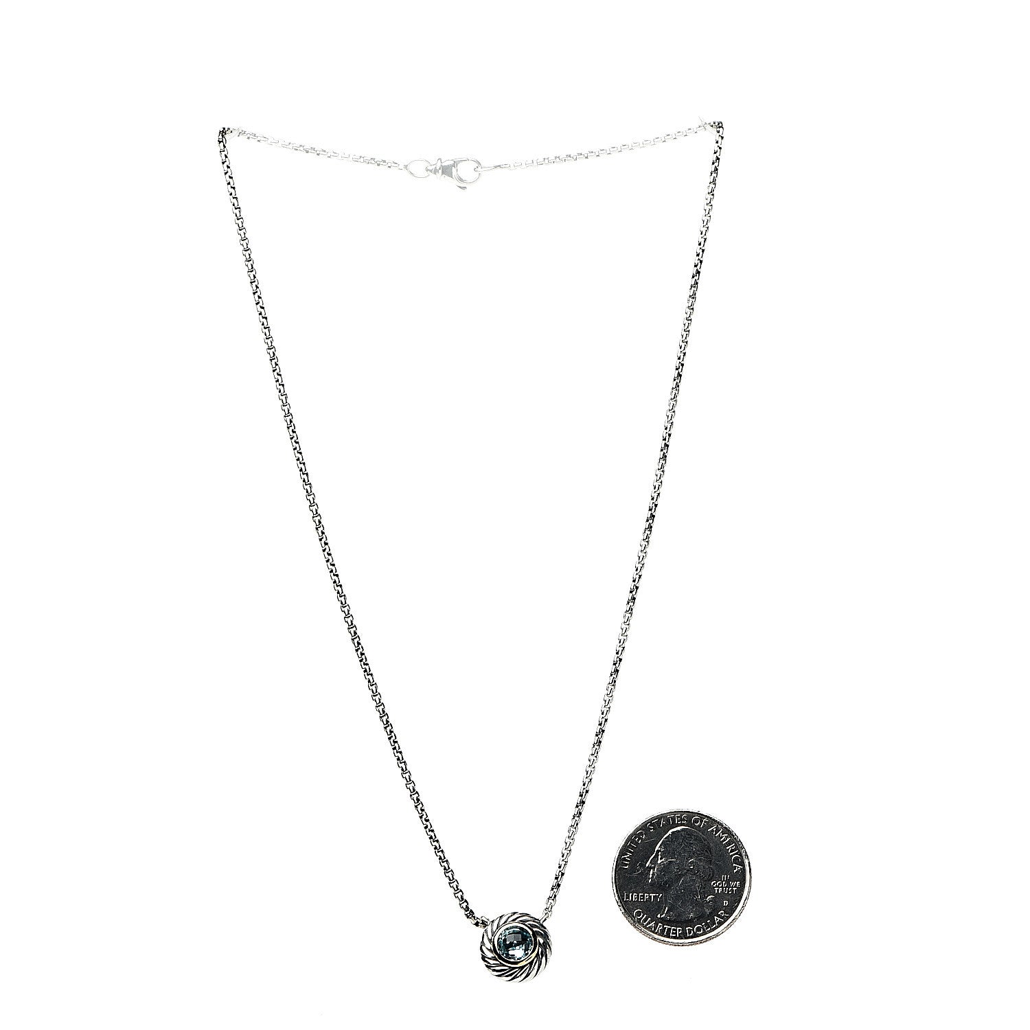 David Yurman Sterling Silver 18K Yellow Gold Blue Topaz 12mm Cookie Pendant Necklace 3 of 5