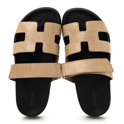 Hermes Lizard Womens Chypre Sandals 38 Beige Argile 2 of 9