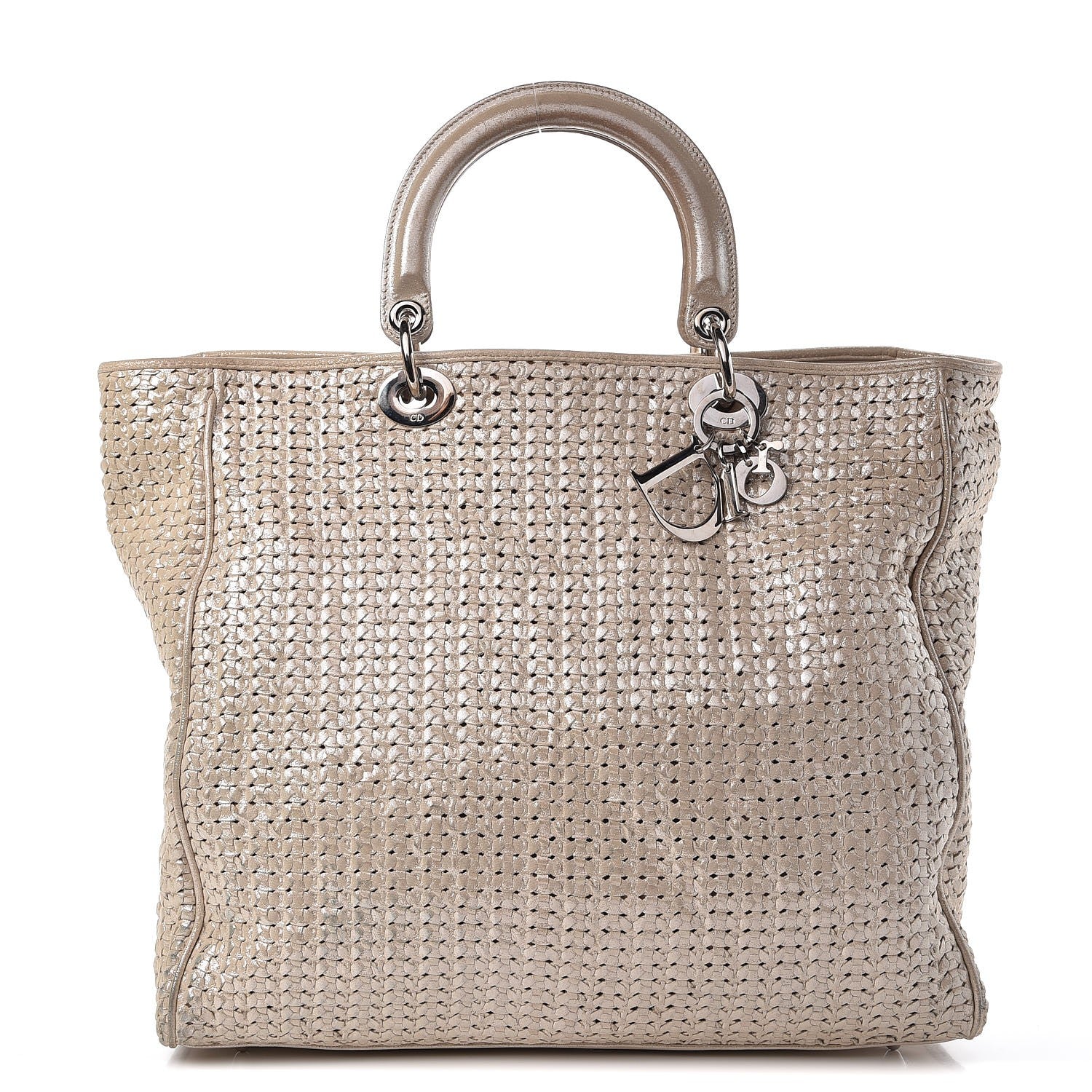 Christian Dior Metallic Suede Woven Lady Dior Shopping Tote Gold 1 of 17