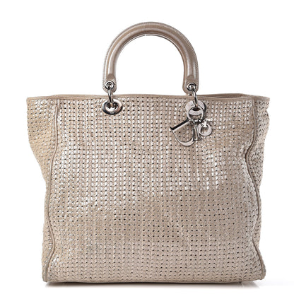 Christian Dior Metallic Suede Woven Lady Dior Shopping Tote Gold 1 of 17