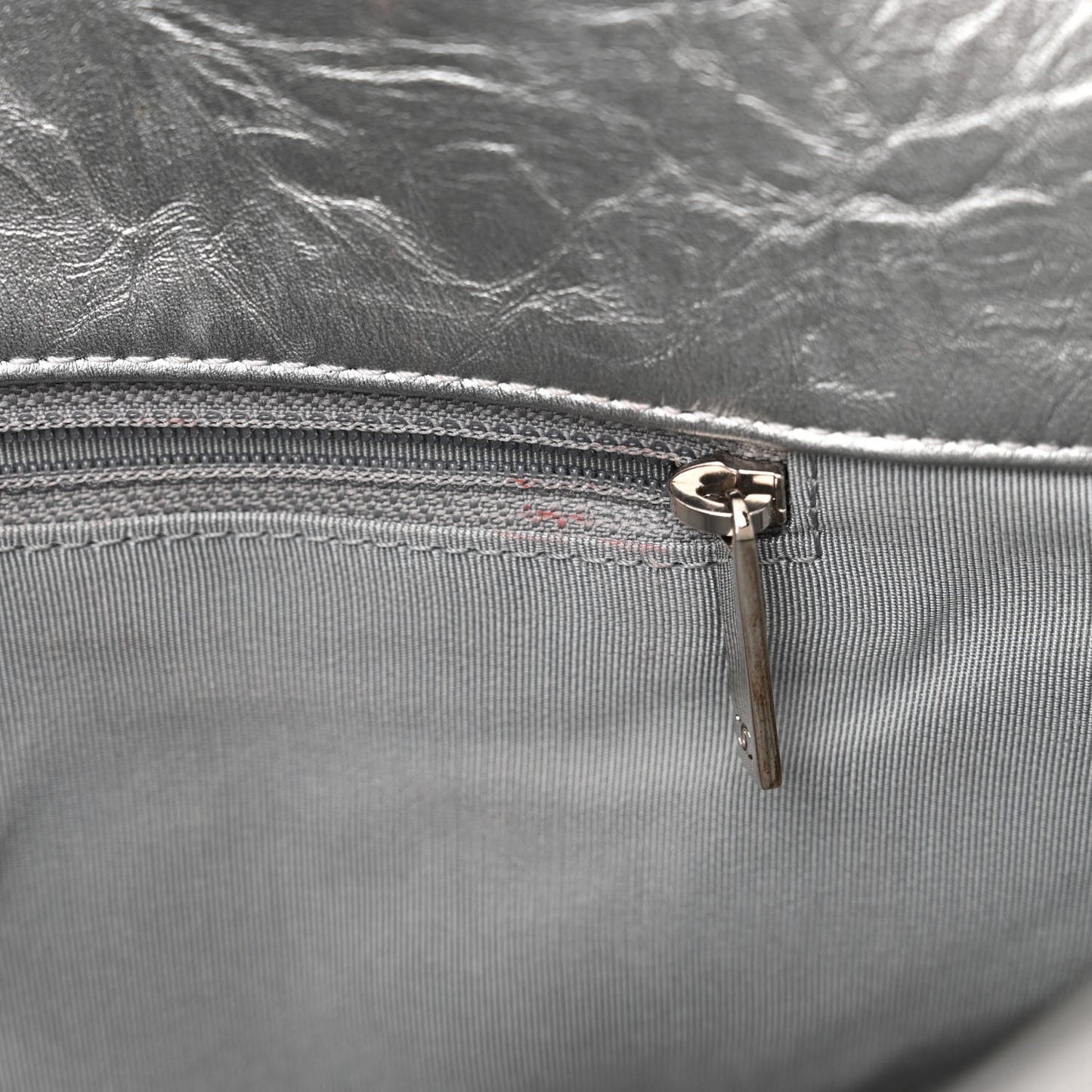 Metallic Crumpled Calfskin Big Bang Large Flap Bag Silver