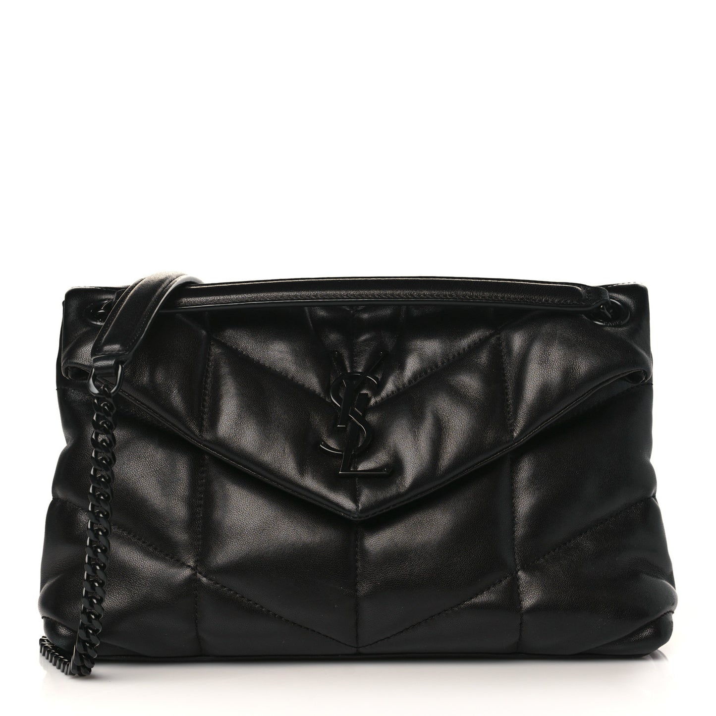 Lambskin Quilted Small Loulou Puffer Monogram Chain Satchel Black