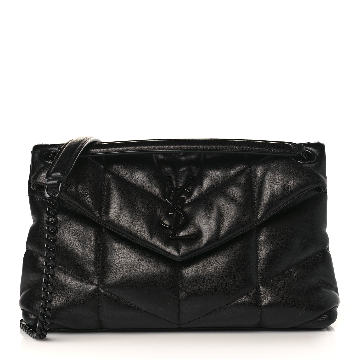 Saint Laurent Lambskin Quilted Small Loulou Puffer Monogram Chain Satchel Black 1 of 9