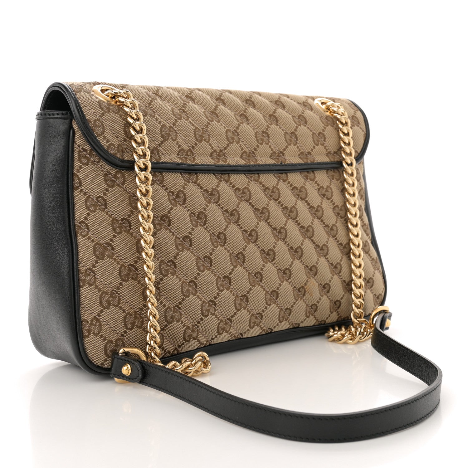 Gucci Monogram Azalea Calfskin Matelasse Diagonal Medium GG Marmont Shoulder Bag Beige Ebony Black 3 of 13