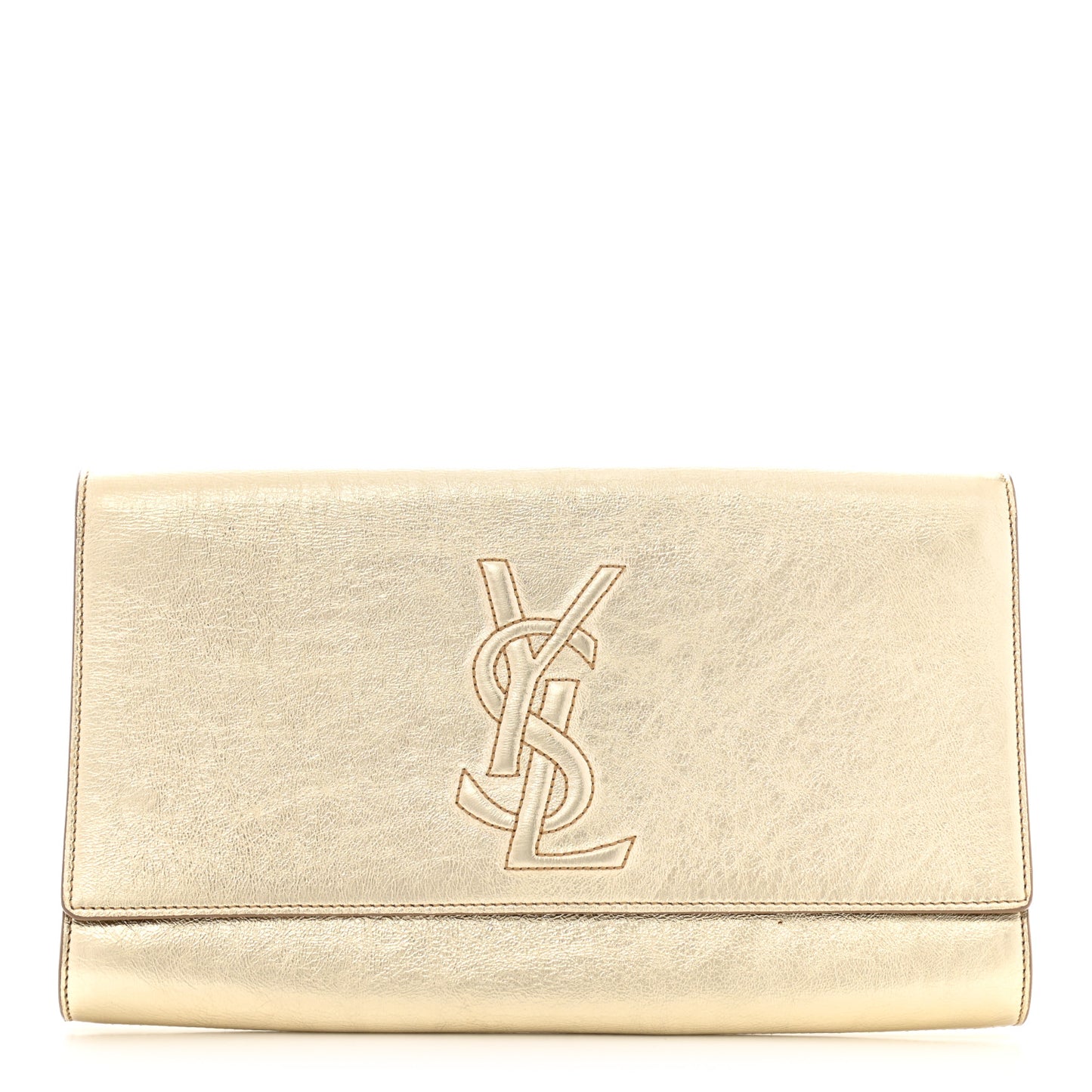 Metallic Textured Calfskin Monogram Large Belle De Jour Clutch Gold