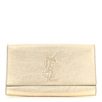 Saint Laurent Metallic Textured Calfskin Monogram Large Belle De Jour Clutch Gold 1 of 9
