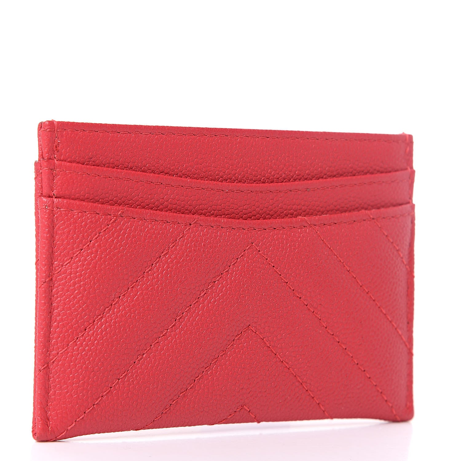 Chanel Caviar Chevron Quilted Card Holder Wallet Dark Pink 3 of 8