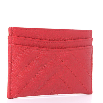 Chanel Caviar Chevron Quilted Card Holder Wallet Dark Pink 3 of 8