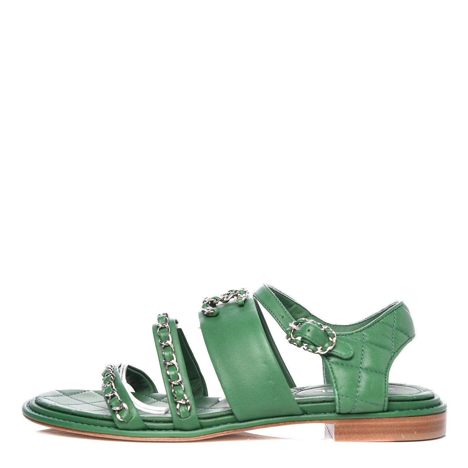 Chanel Lambskin Quilted Chain CC Sandals 37 Green 1 of 10