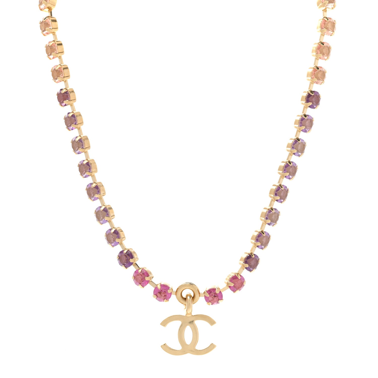 Chanel Crystal CC Choker Necklace Gold Pink Orange Purple Yellow 1 of 7