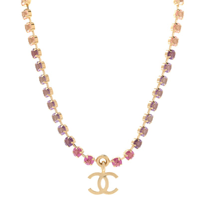 Chanel Crystal CC Choker Necklace Gold Pink Orange Purple Yellow 1 of 7