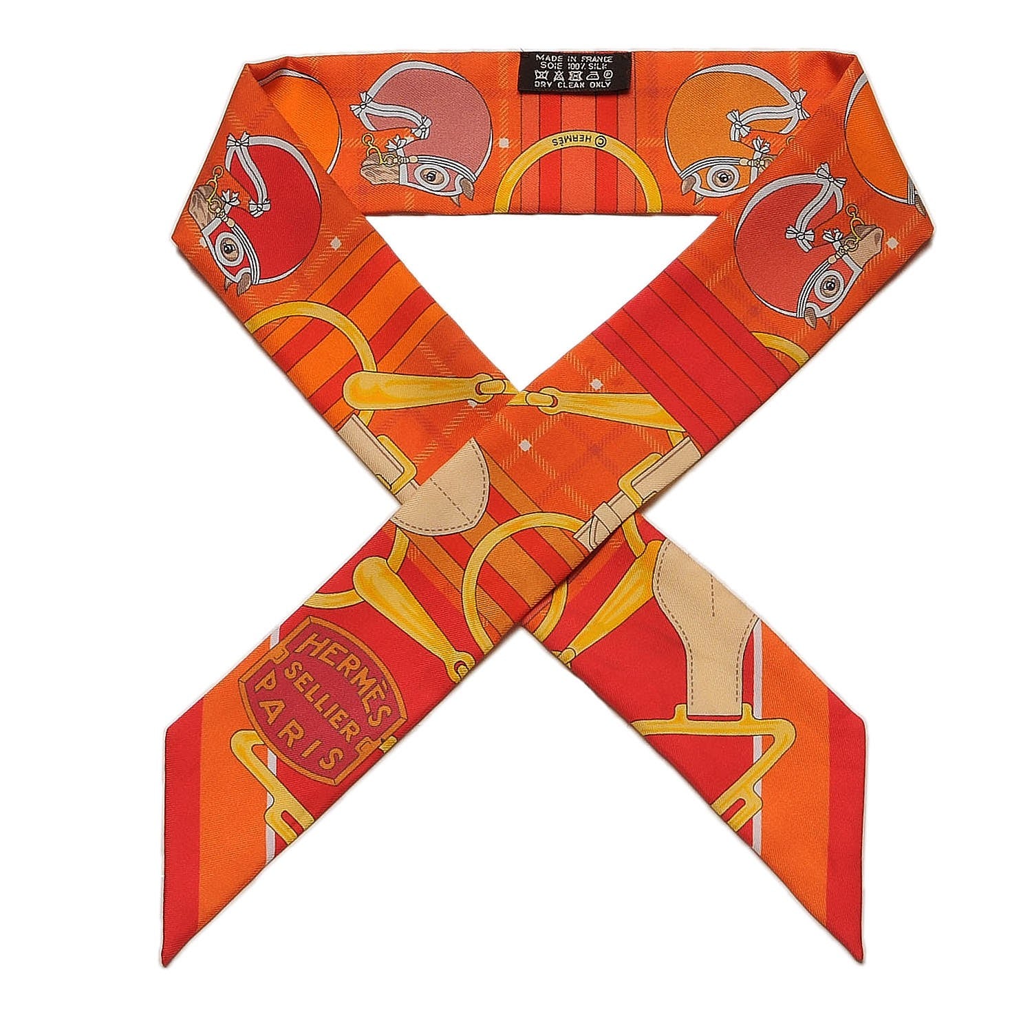 Hermes Silk Tatersale Twilly Rouge Orange Jaune D'Or 1 of 3