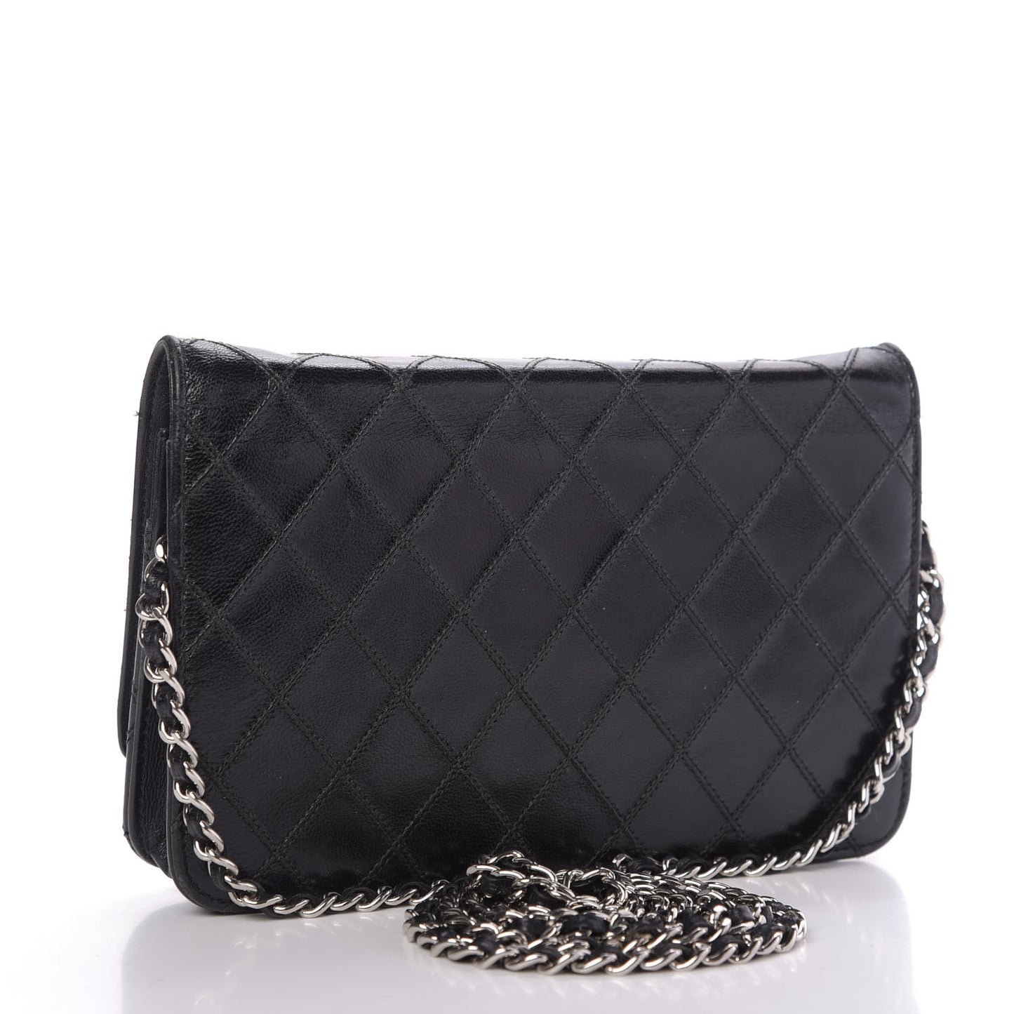 Lambskin Diamond Stitched Wallet On Chain WOC Black