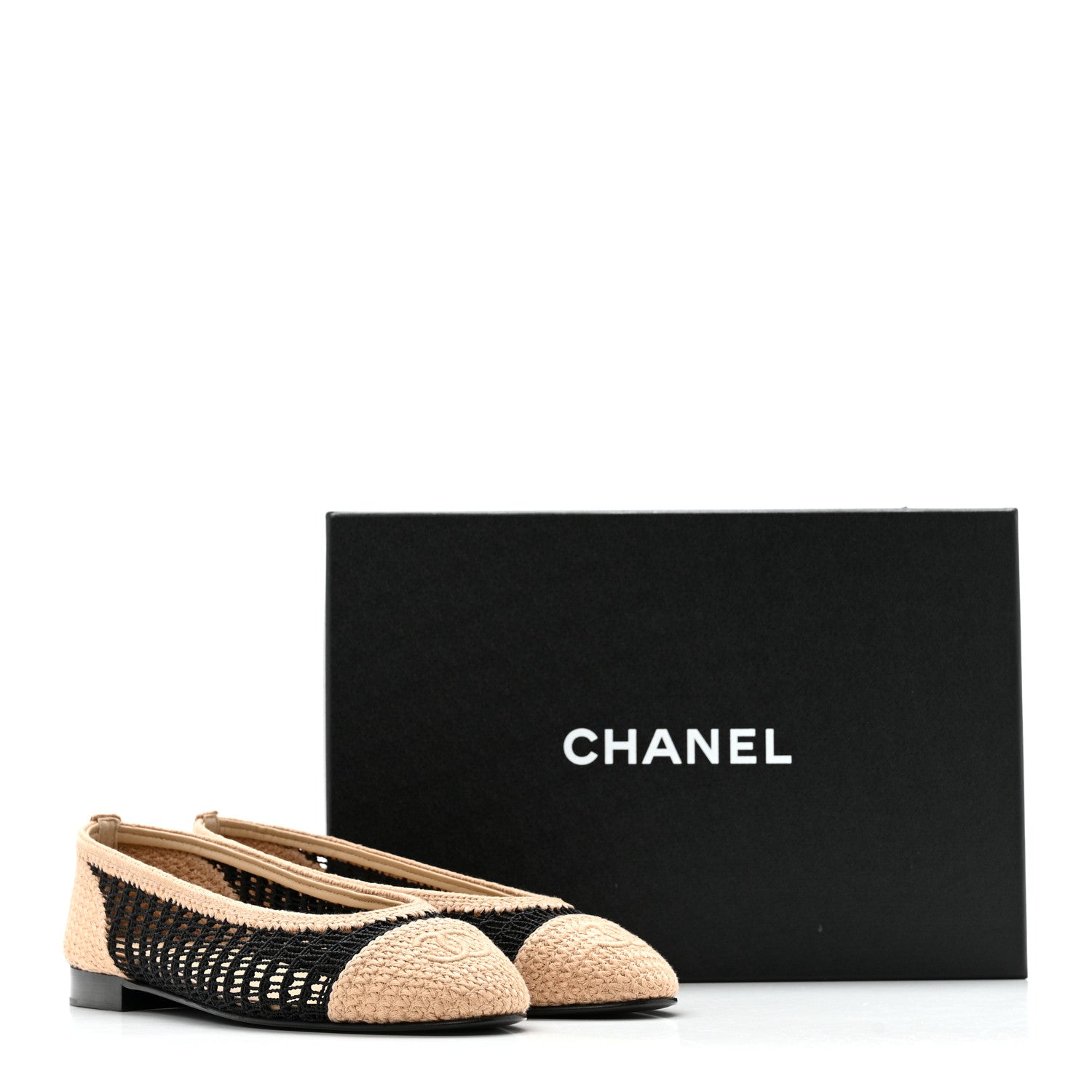 Chanel Raffia Cap Toe Ballerina Flats 38.5 Black Beige 8 of 8