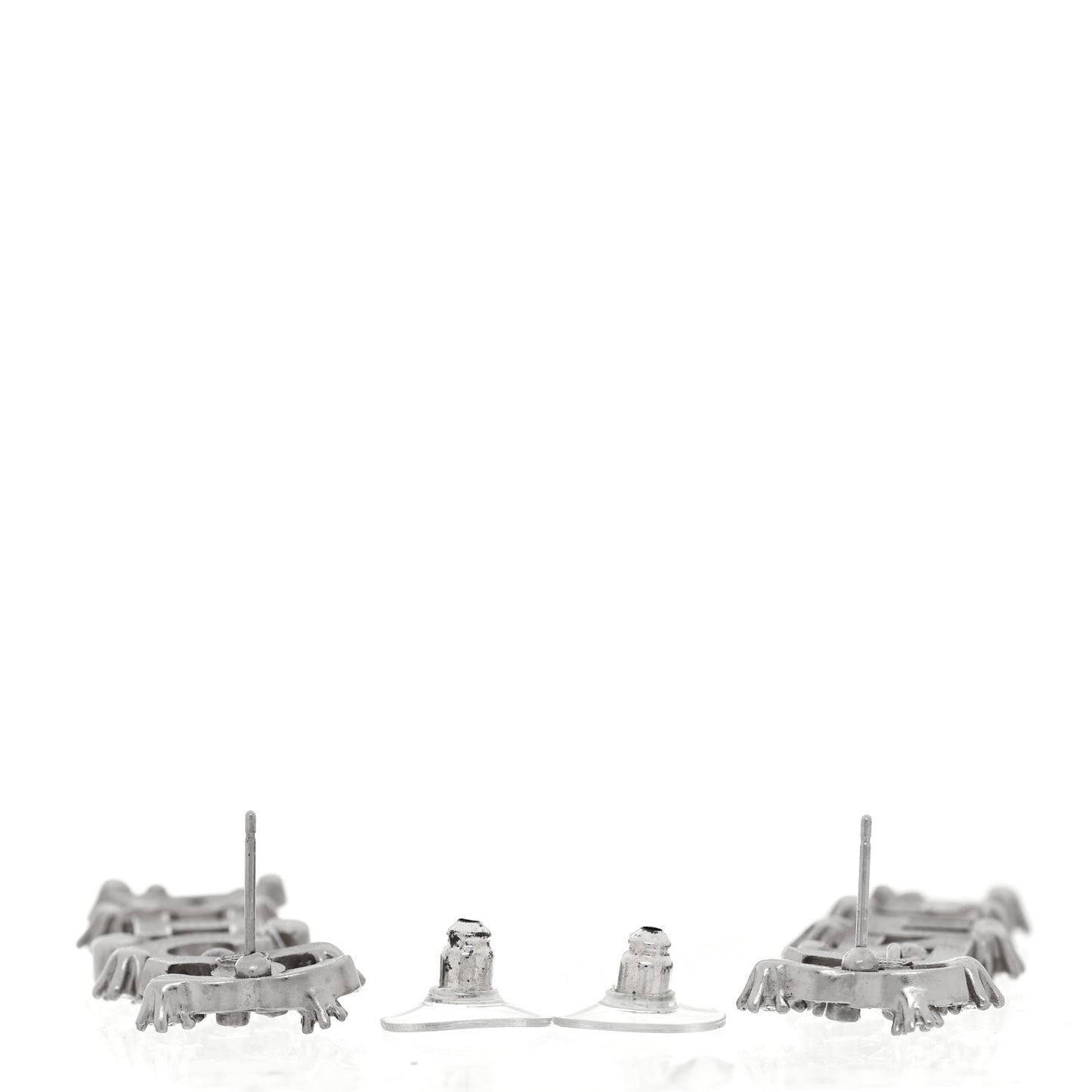 Crystal Cha-Nel Logo Drop Earrings Silver