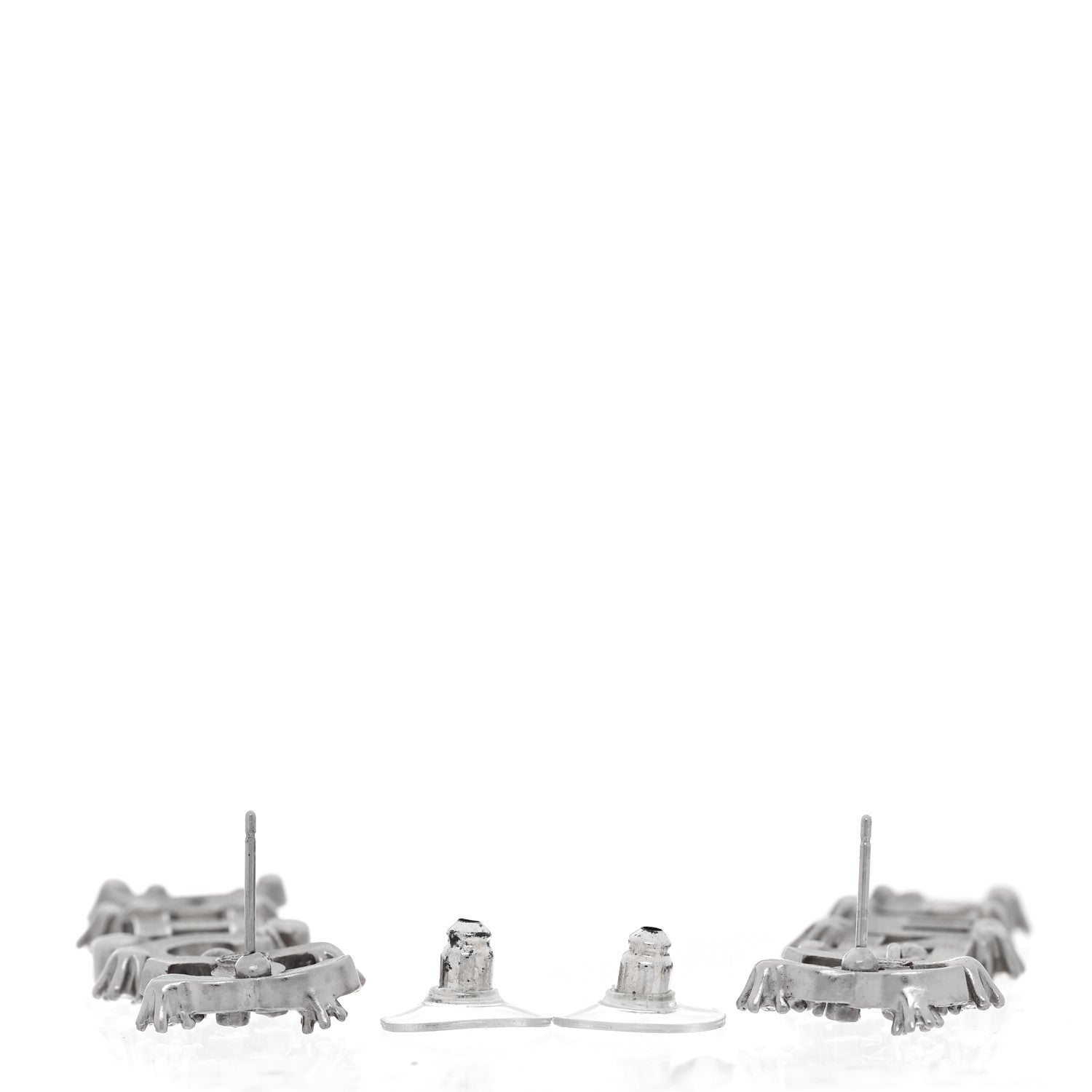 Chanel Crystal Cha-Nel Logo Drop Earrings Silver 3 of 5